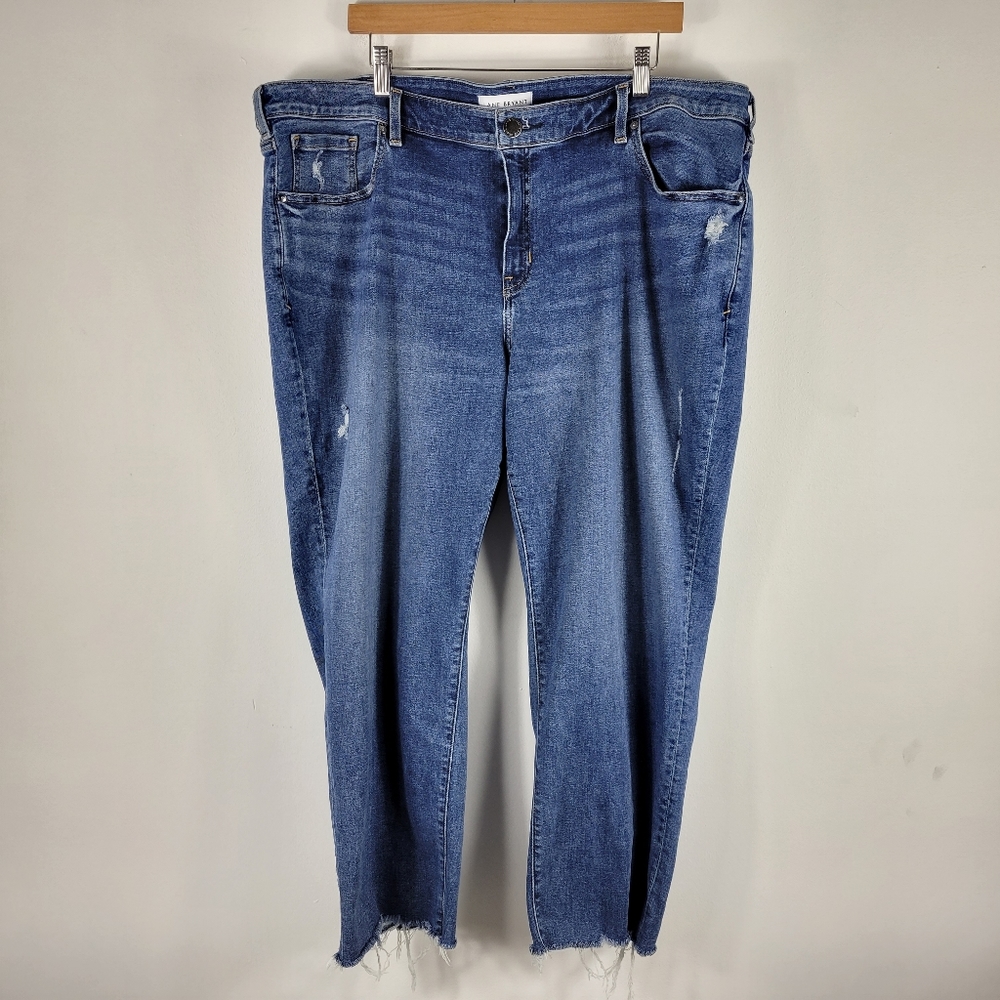 Lane Bryant Mid Rise Straight Ankle Raw Hem Distressed Jeans